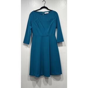The Fold LONDON Maybury Dress Vivid Turquoise Sculpt Stretch Crepe Dress Size 6